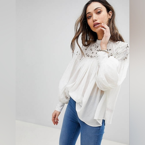 SOLD Free people have it my way mutton sleeve blouse - Picture 1 of 7